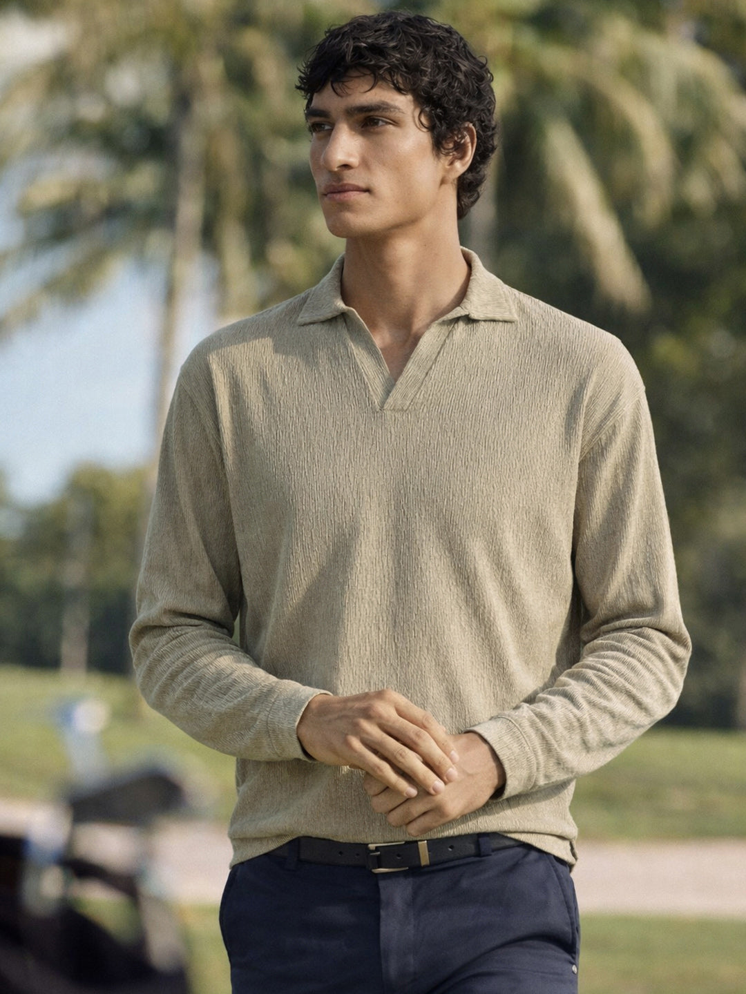 Men's Brown Oversized Fit Textured Casual T-Shirts