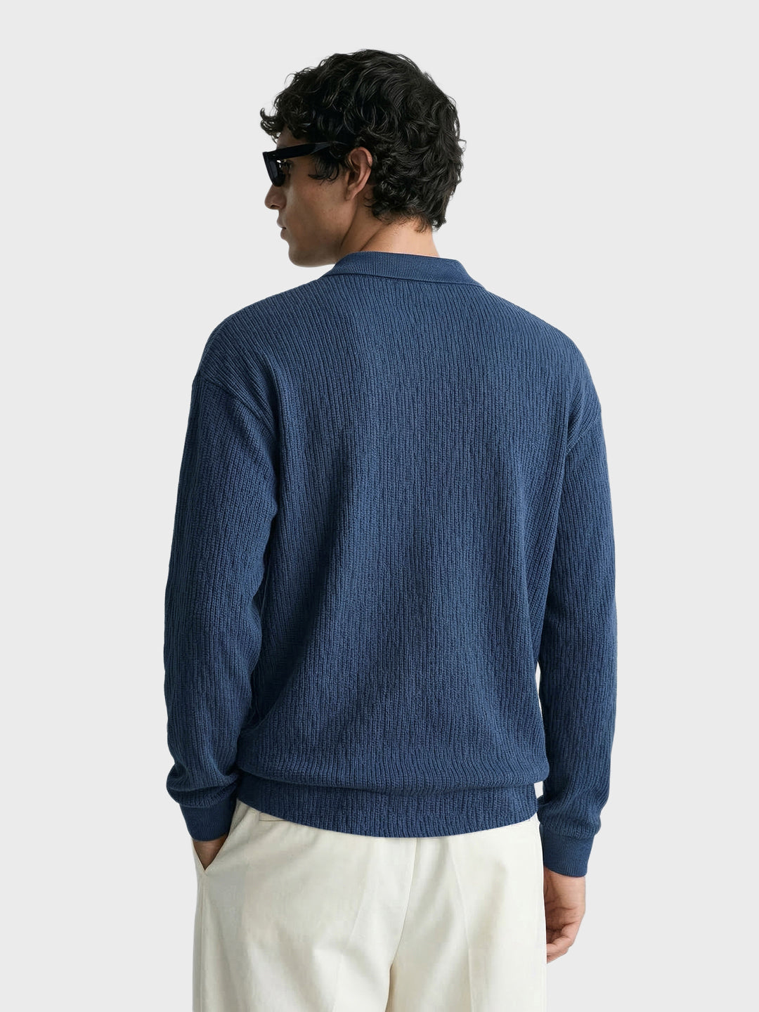 Men's Navy Blue Oversized Fit Textured Casual T-Shirts