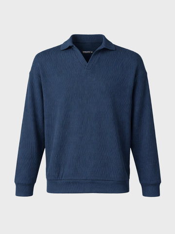 Men's Navy Blue Oversized Fit Textured Casual T-Shirts