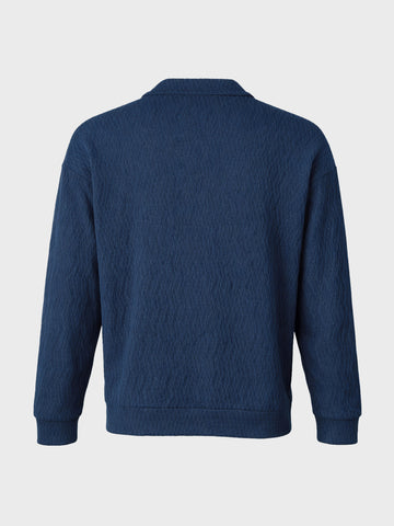 Men's Navy Blue Oversized Fit Textured Casual T-Shirts