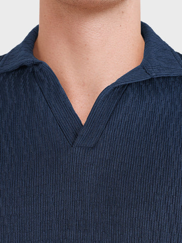 Men's Navy Blue Oversized Fit Textured Casual T-Shirts