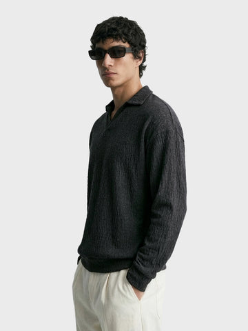 Men's Black Oversized Fit Textured Casual T-Shirts