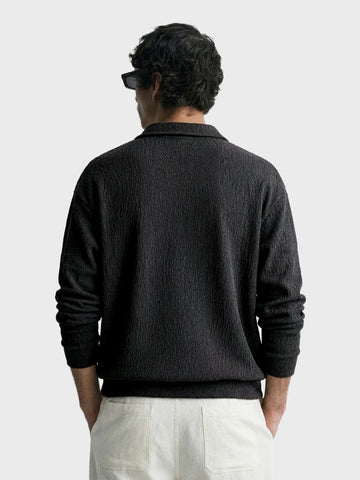 Men's Black Oversized Fit Textured Casual T-Shirts