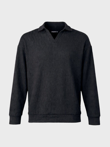 Men's Black Oversized Fit Textured Casual T-Shirts