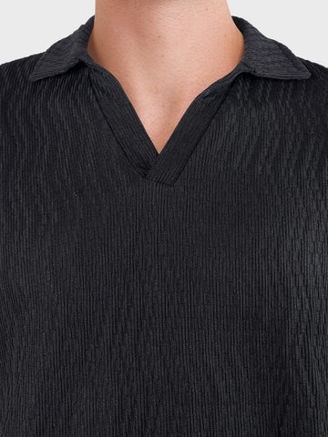 Men's Black Oversized Fit Textured Casual T-Shirts