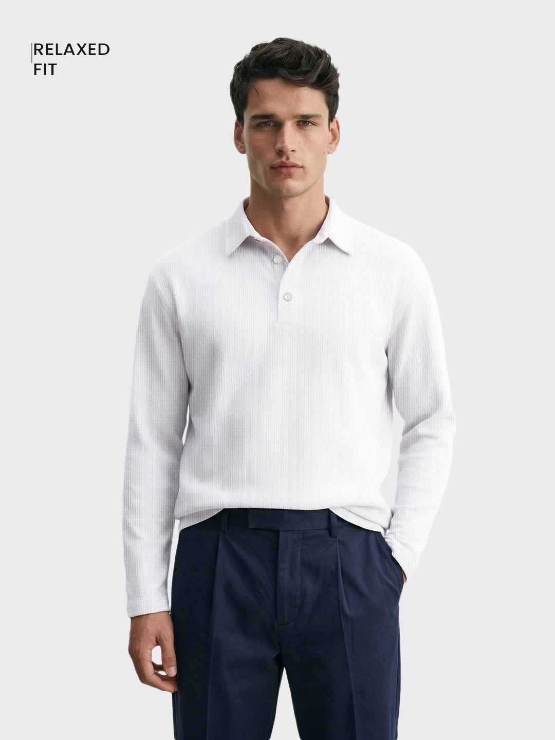 Men's White Relaxed Fit Textured Casual T-Shirts