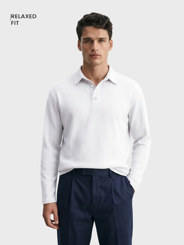 Men's White Relaxed Fit Textured Casual T-Shirts