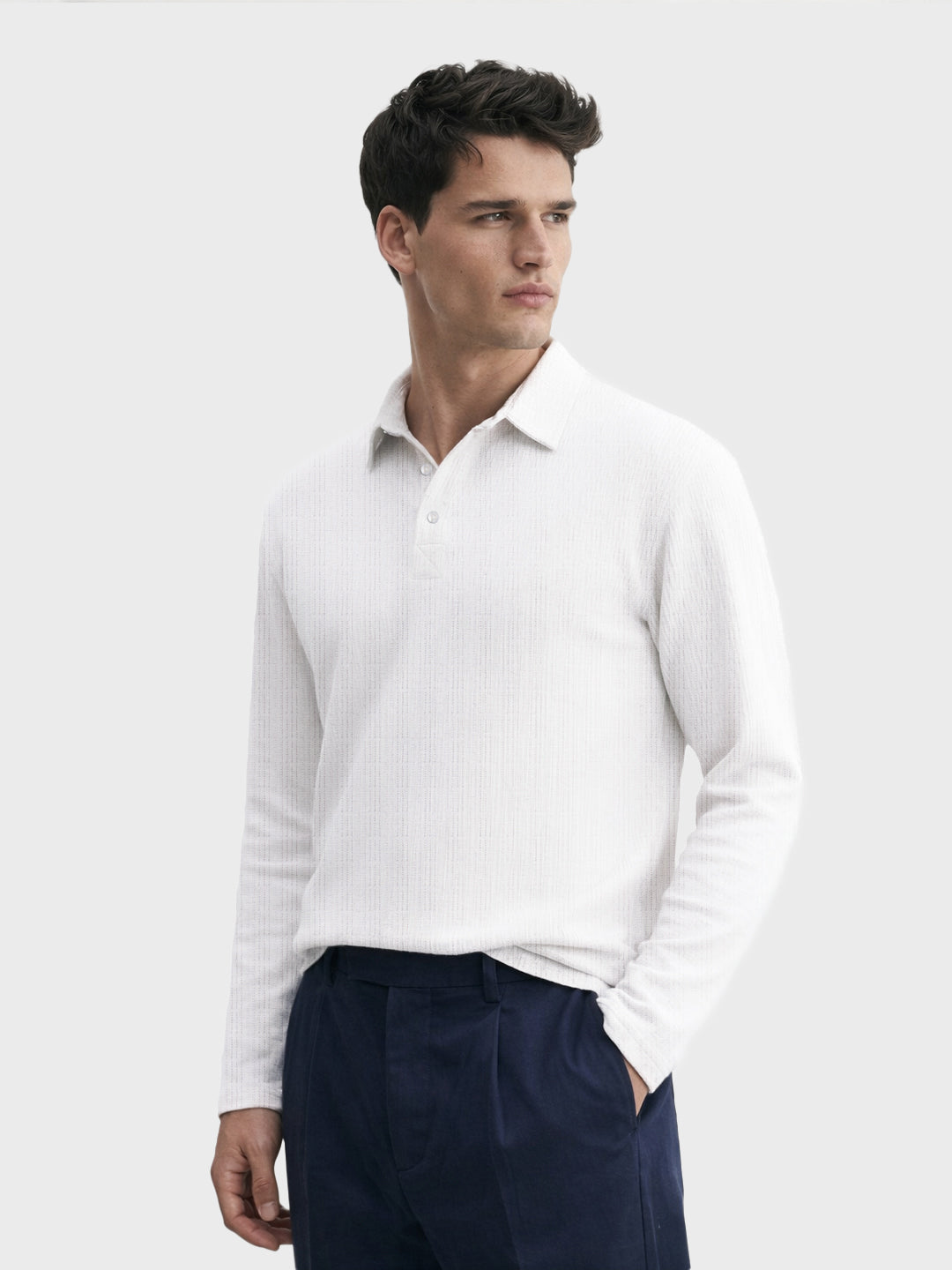 Men's White Relaxed Fit Textured Casual T-Shirts