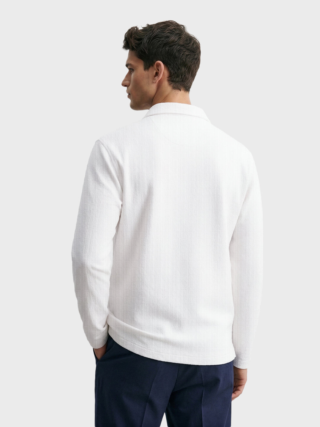 Men's White Relaxed Fit Textured Casual T-Shirts