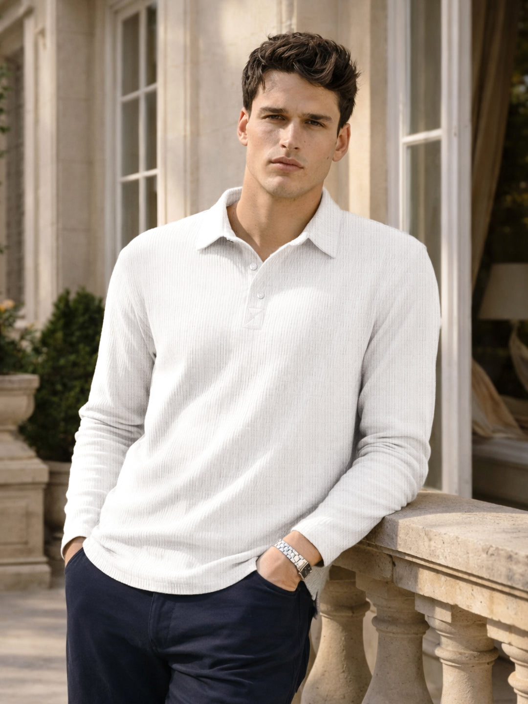 Men's White Relaxed Fit Textured Casual T-Shirts