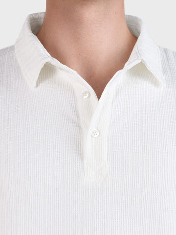 Men's White Relaxed Fit Textured Casual T-Shirts