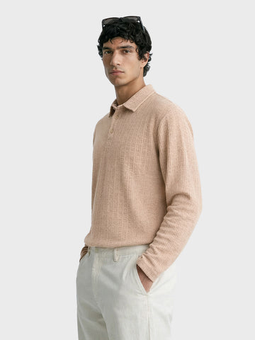 Men's Khaki Relaxed Fit Textured Casual T-Shirts