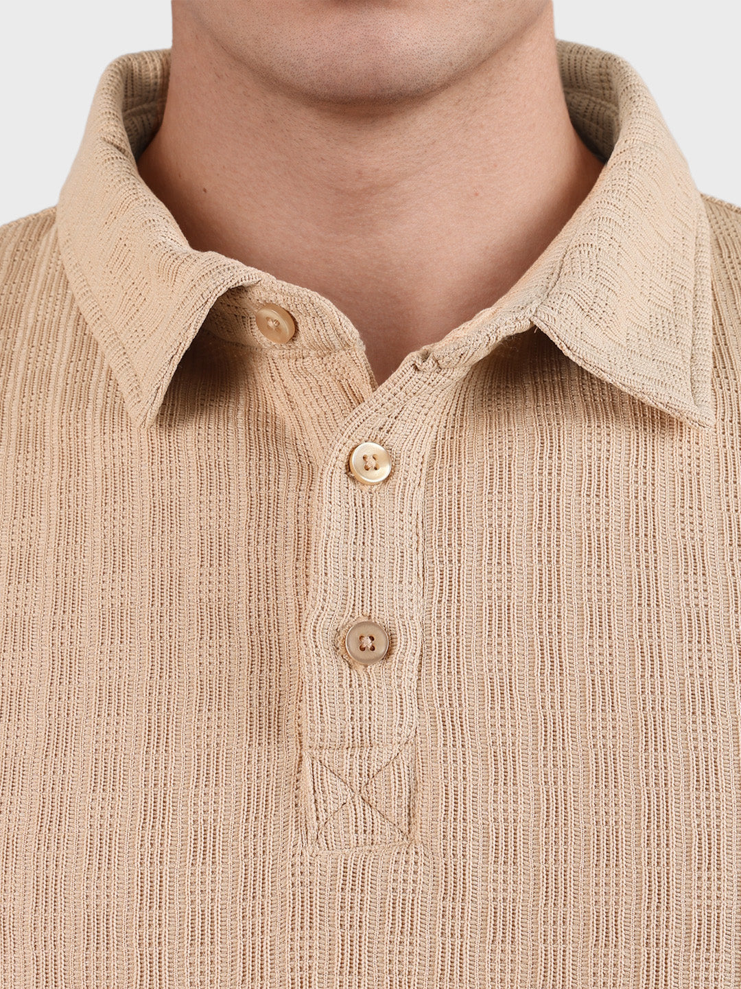 Men's Khaki Relaxed Fit Textured Casual T-Shirts