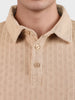 Men's Khaki Relaxed Fit Textured Casual T-Shirts