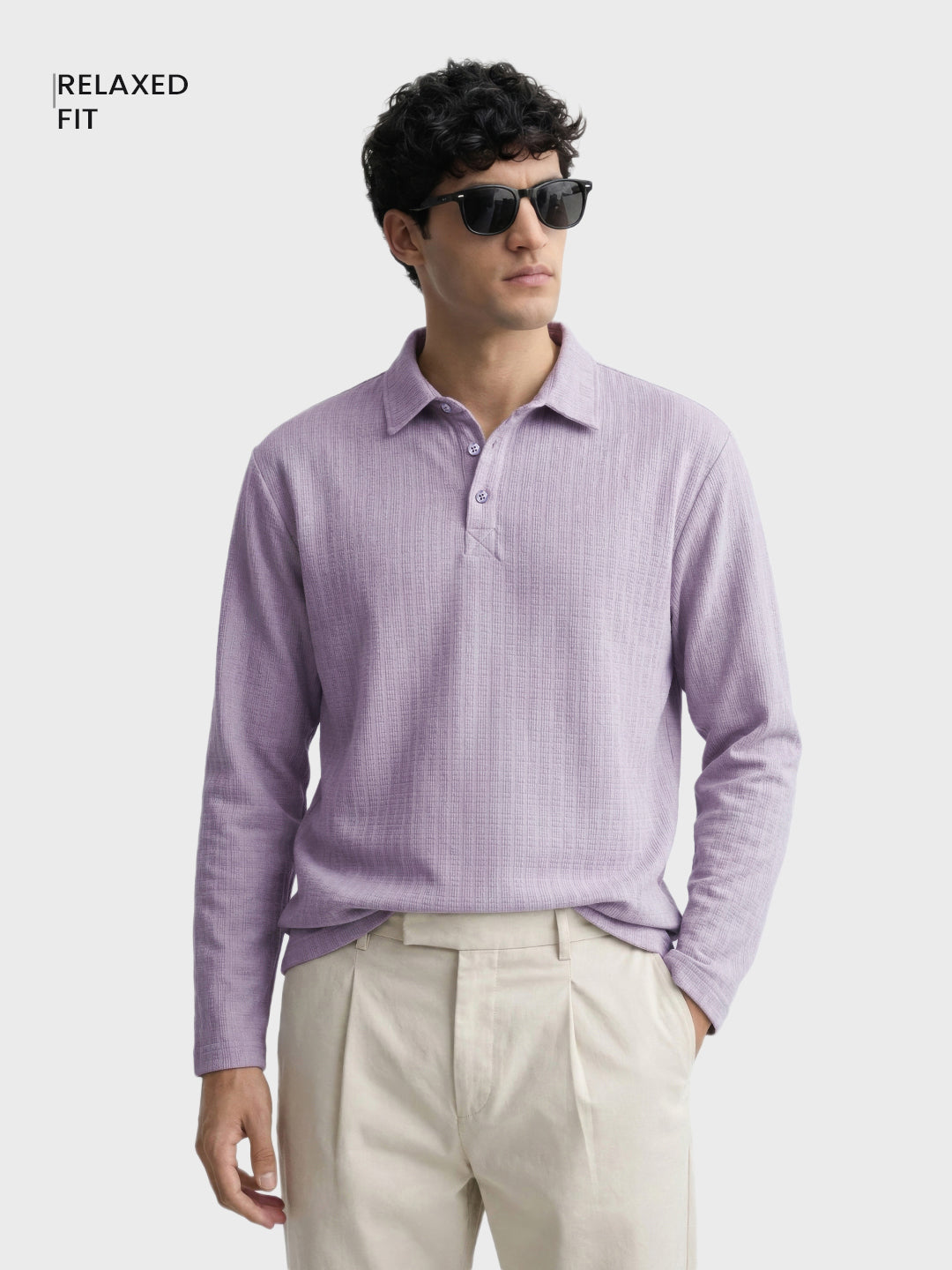 Men's Purple Relaxed Fit Textured Casual T-Shirts