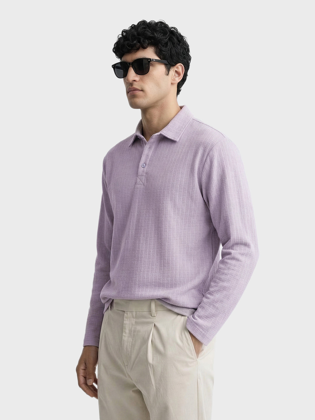 Men's Purple Relaxed Fit Textured Casual T-Shirts