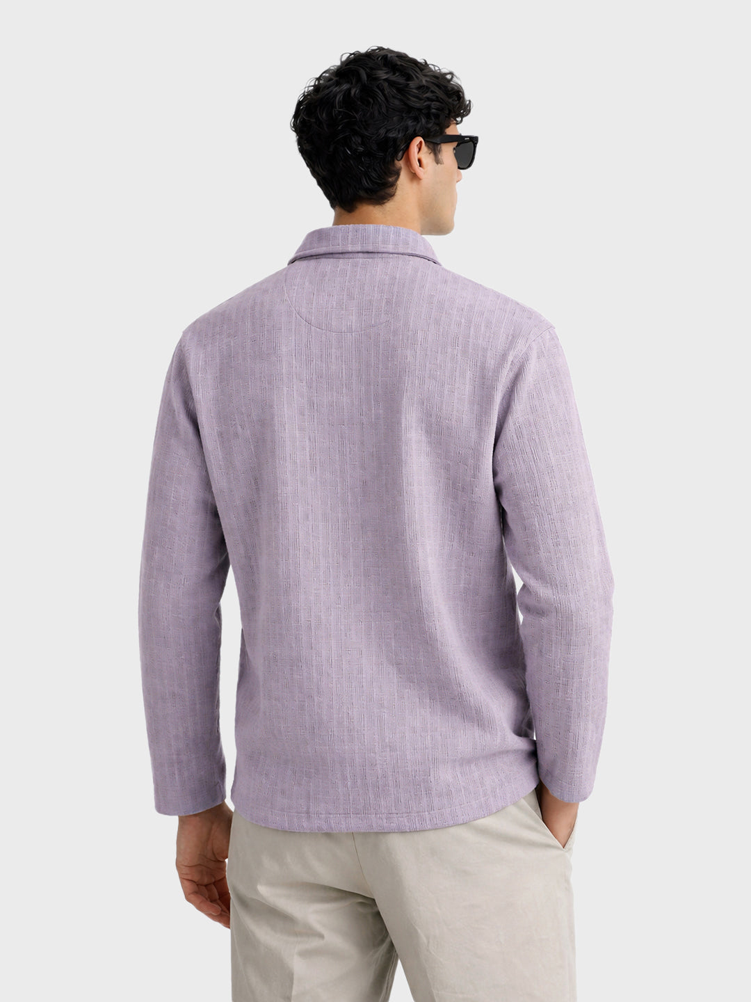 Men's Purple Relaxed Fit Textured Casual T-Shirts