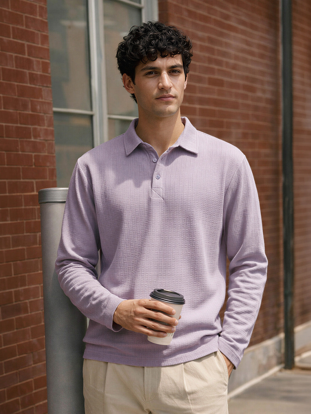 Men's Purple Relaxed Fit Textured Casual T-Shirts