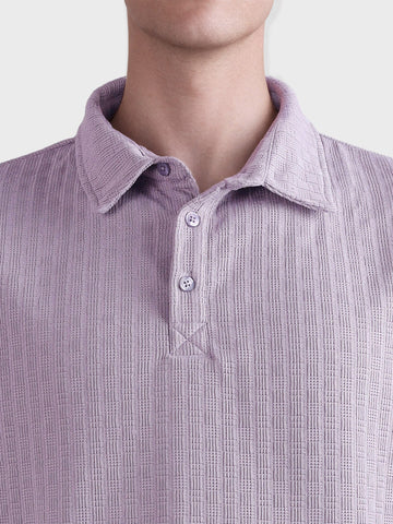 Men's Purple Relaxed Fit Textured Casual T-Shirts