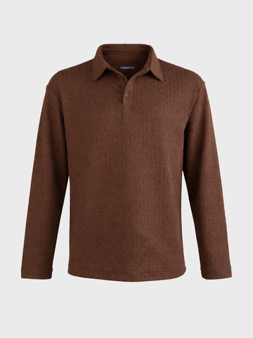 Men's Brown Relaxed Fit Textured Casual T-Shirts