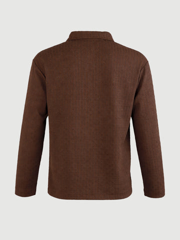 Men's Brown Relaxed Fit Textured Casual T-Shirts