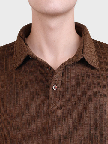 Men's Brown Relaxed Fit Textured Casual T-Shirts