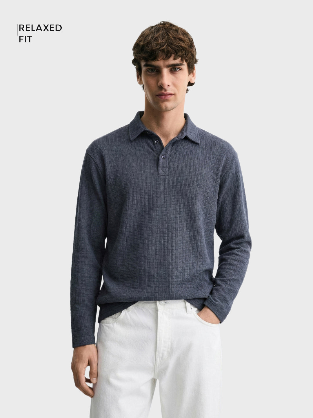 Men's Grey Relaxed Fit Textured Casual T-Shirts