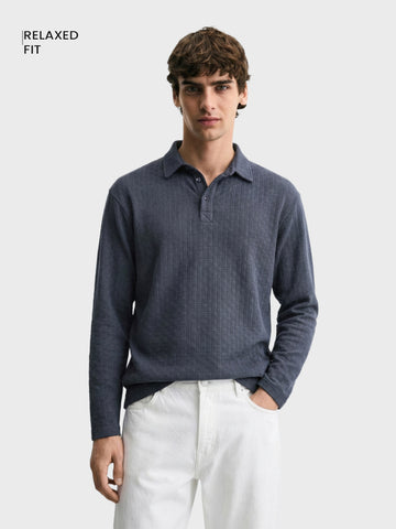 Men's Grey Relaxed Fit Textured Casual T-Shirts