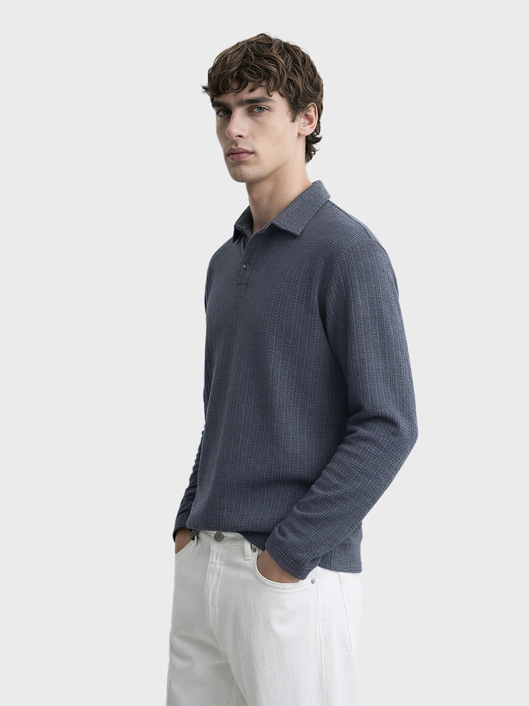 Men's Grey Relaxed Fit Textured Casual T-Shirts