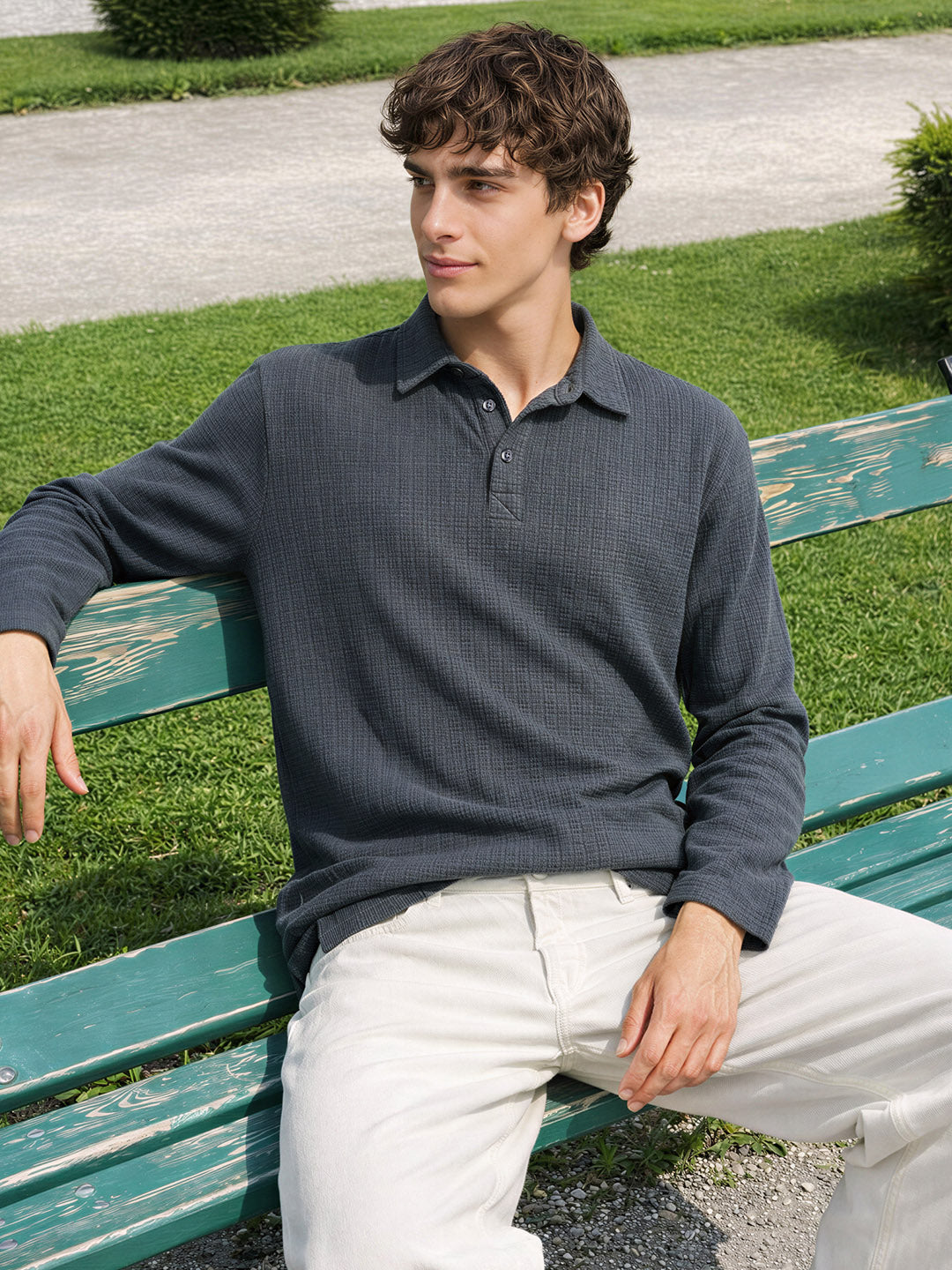 Men's Grey Relaxed Fit Textured Casual T-Shirts