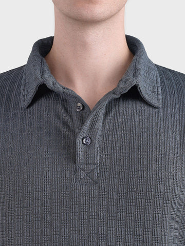 Men's Grey Relaxed Fit Textured Casual T-Shirts