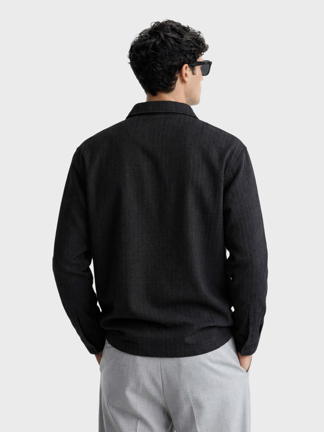 Men's Black Relaxed Fit Textured Casual T-Shirts