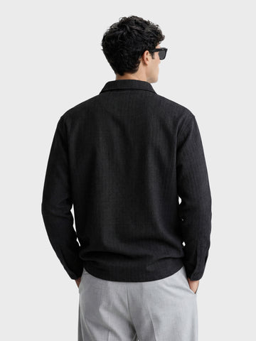Men's Black Relaxed Fit Textured Casual T-Shirts