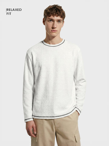 Men's White Relaxed Fit Textured Casual T-Shirts