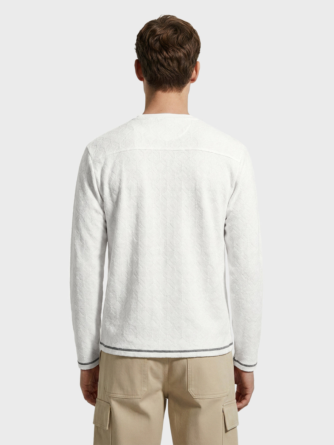 Men's White Relaxed Fit Textured Casual T-Shirts