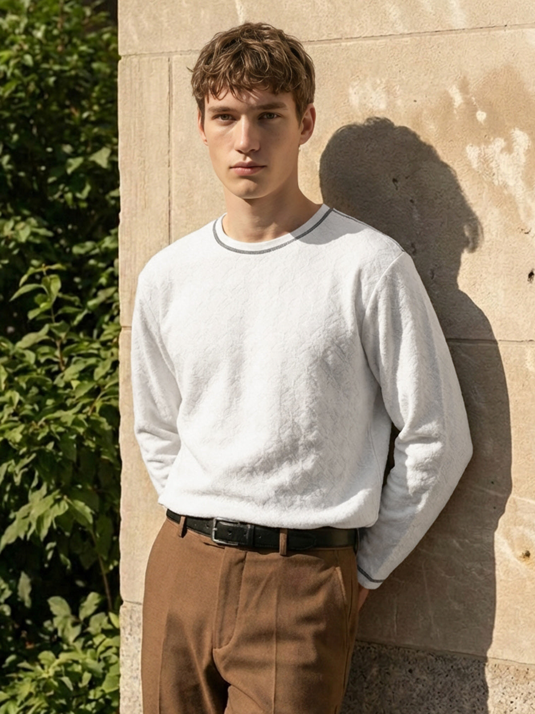 Men's White Relaxed Fit Textured Casual T-Shirts