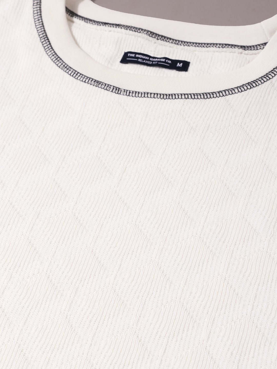 Men's White Relaxed Fit Textured Casual T-Shirts