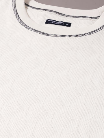 Men's White Relaxed Fit Textured Casual T-Shirts