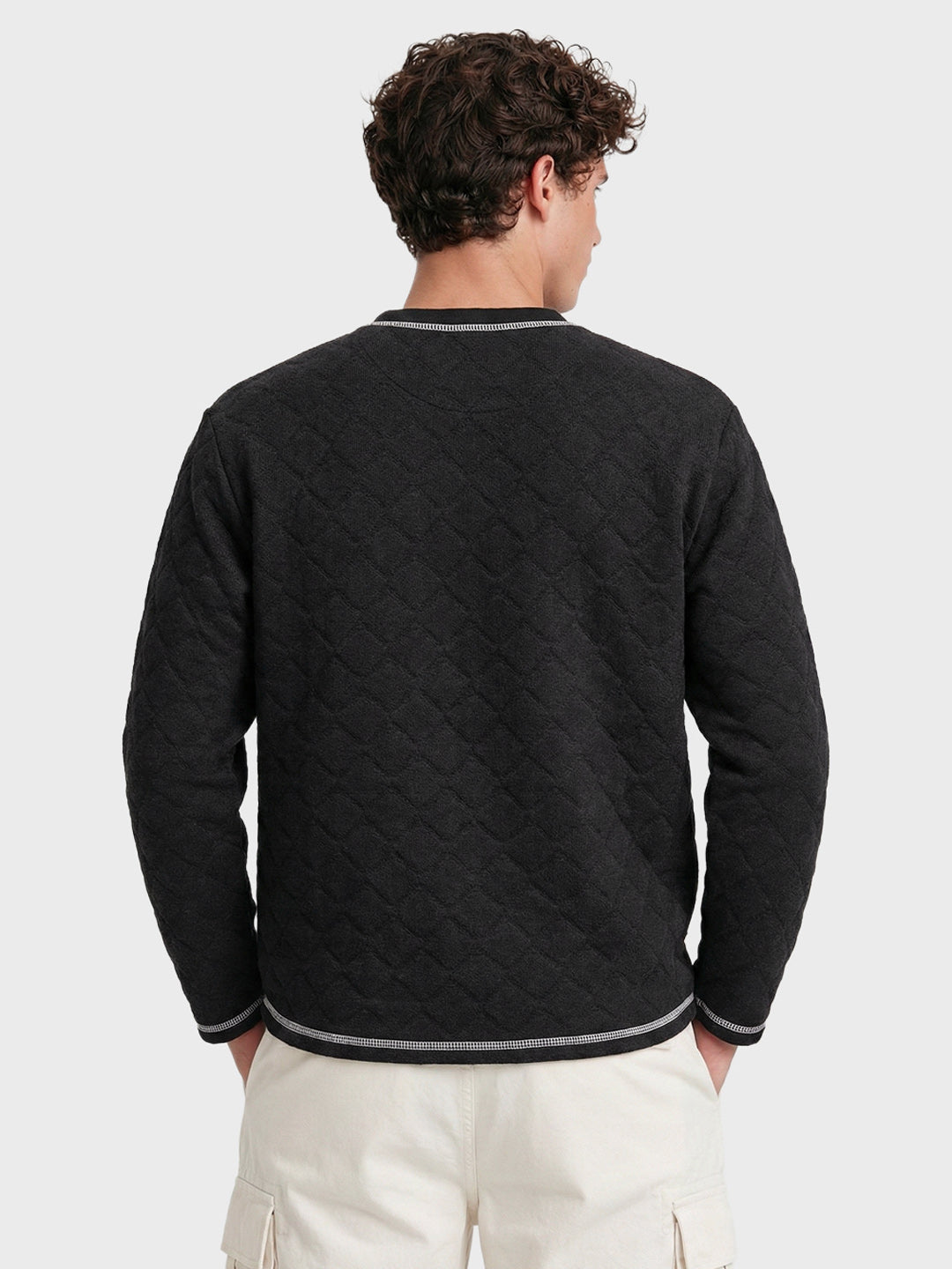 Men's Black Relaxed Fit Textured Casual T-Shirts