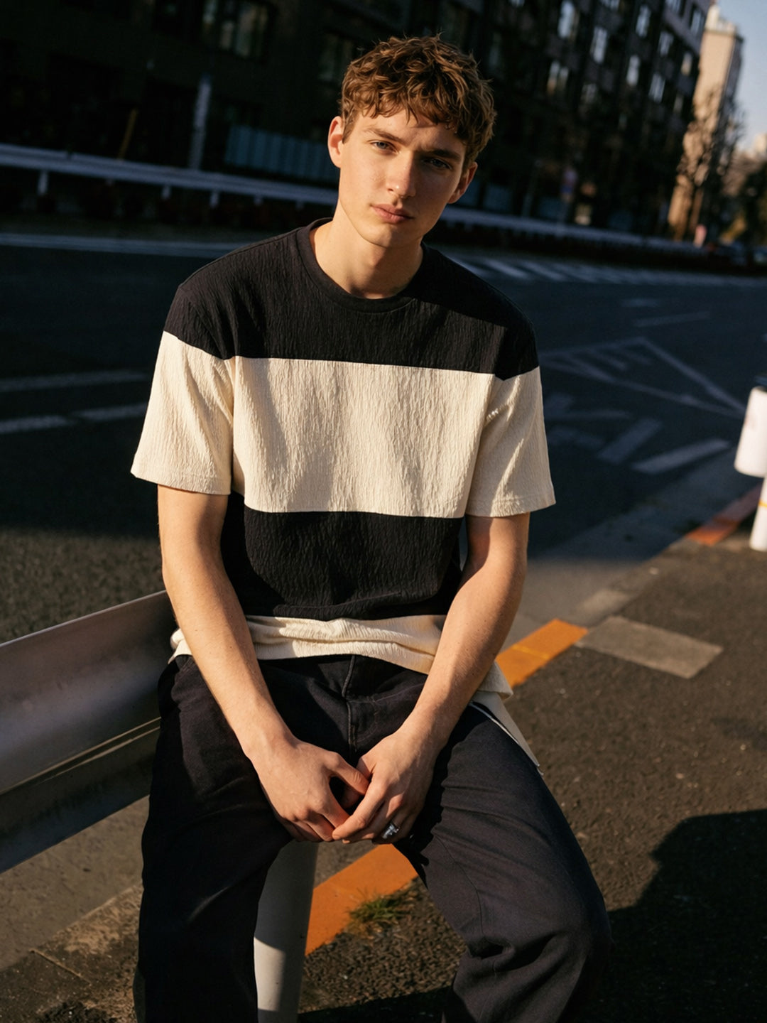 Men's Black Relaxed Fit Textured Casual T-Shirts