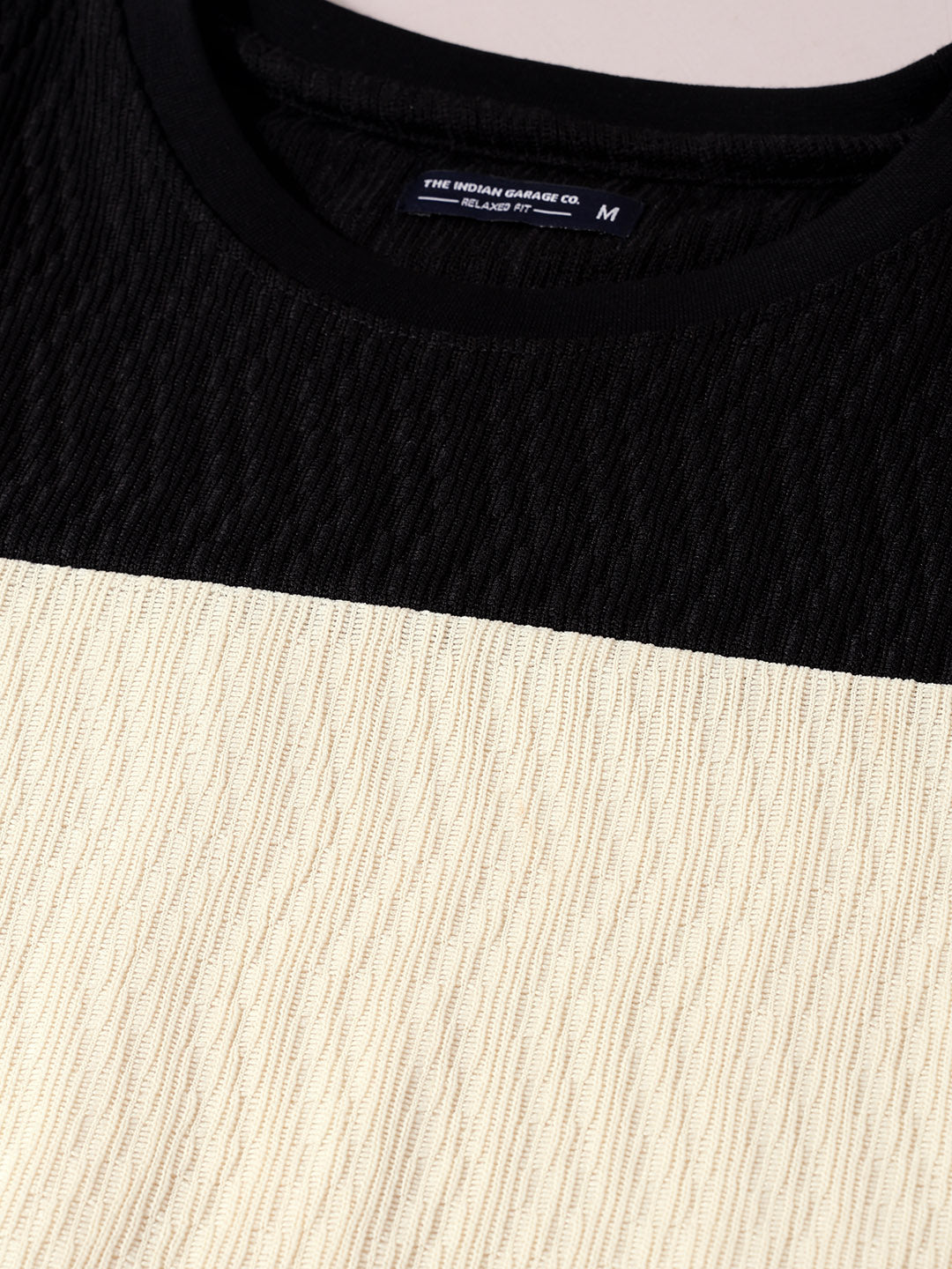 Men's Black Relaxed Fit Textured Casual T-Shirts