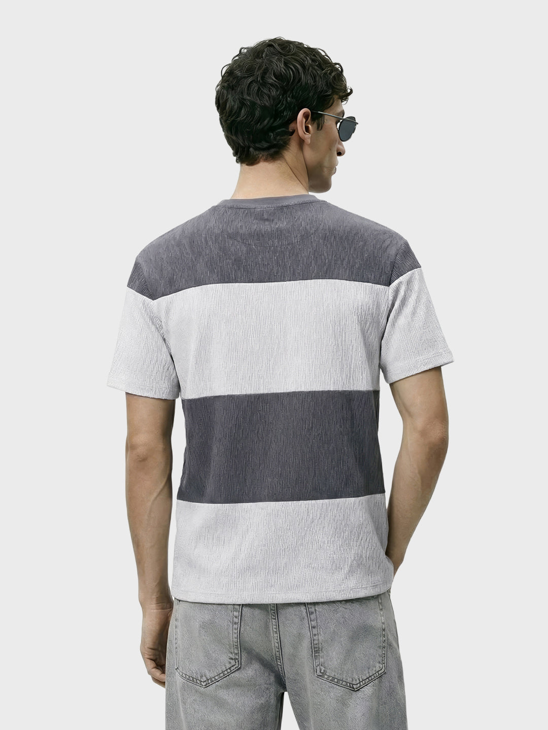 Men's Grey Relaxed Fit Textured Casual T-Shirts