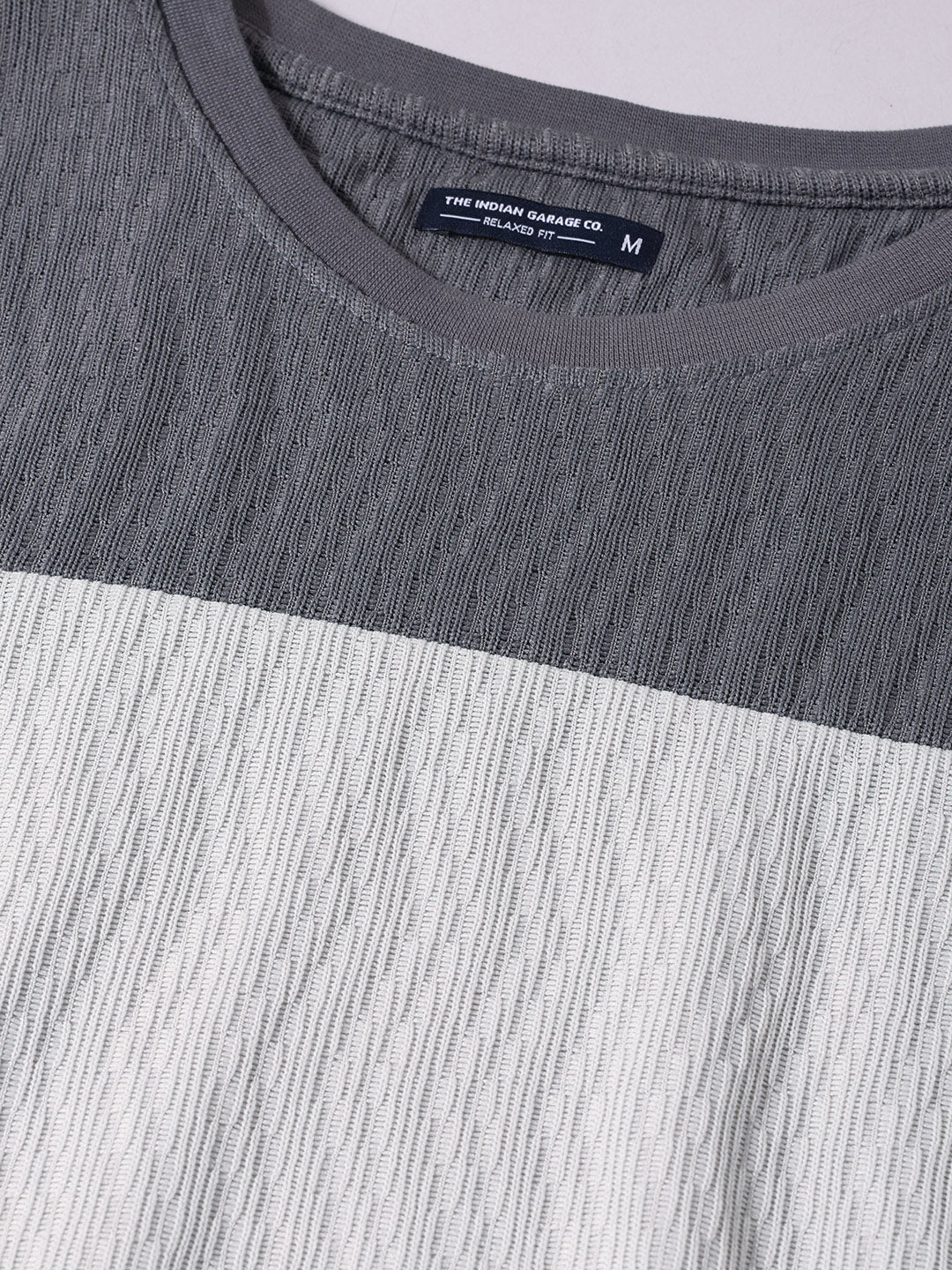 Men's Grey Relaxed Fit Textured Casual T-Shirts
