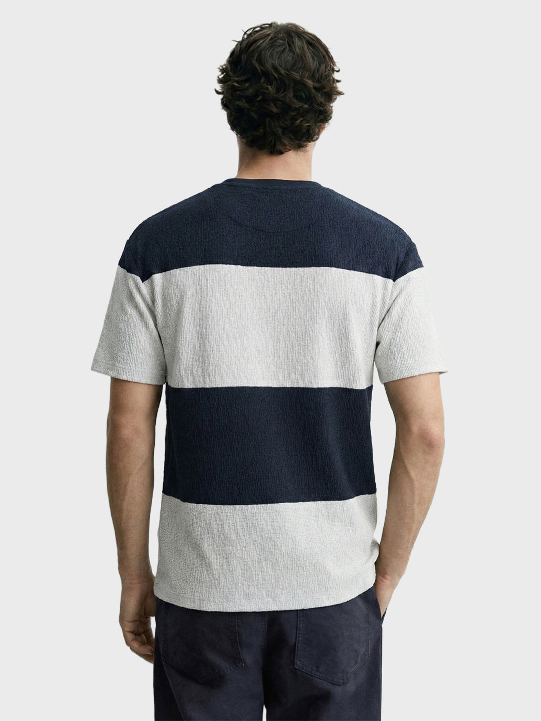 Men's Blue Relaxed Fit Textured Casual T-Shirts