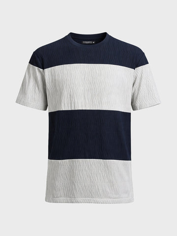 Men's Blue Relaxed Fit Textured Casual T-Shirts