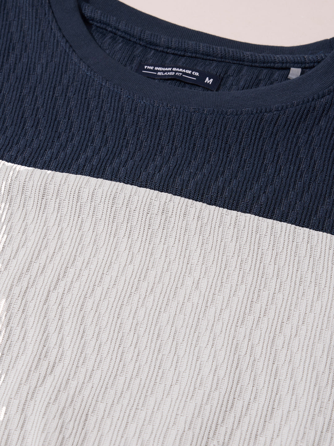 Men's Navy Blue Relaxed Fit Textured Casual T-Shirts