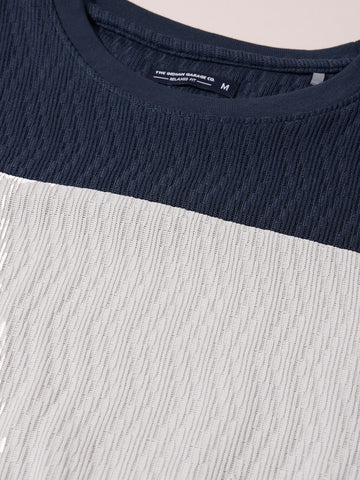 Men's Blue Relaxed Fit Textured Casual T-Shirts