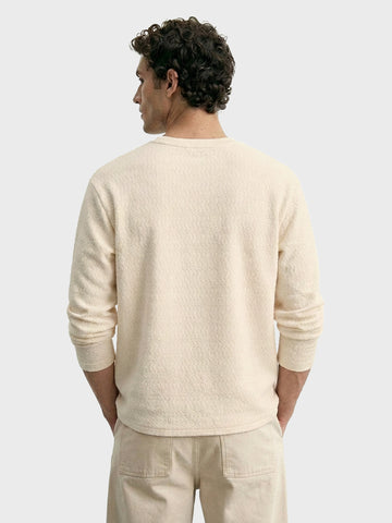 Men's Cream Relaxed Fit Textured Casual T-Shirts