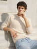 Men's Cream Relaxed Fit Textured Casual T-Shirts