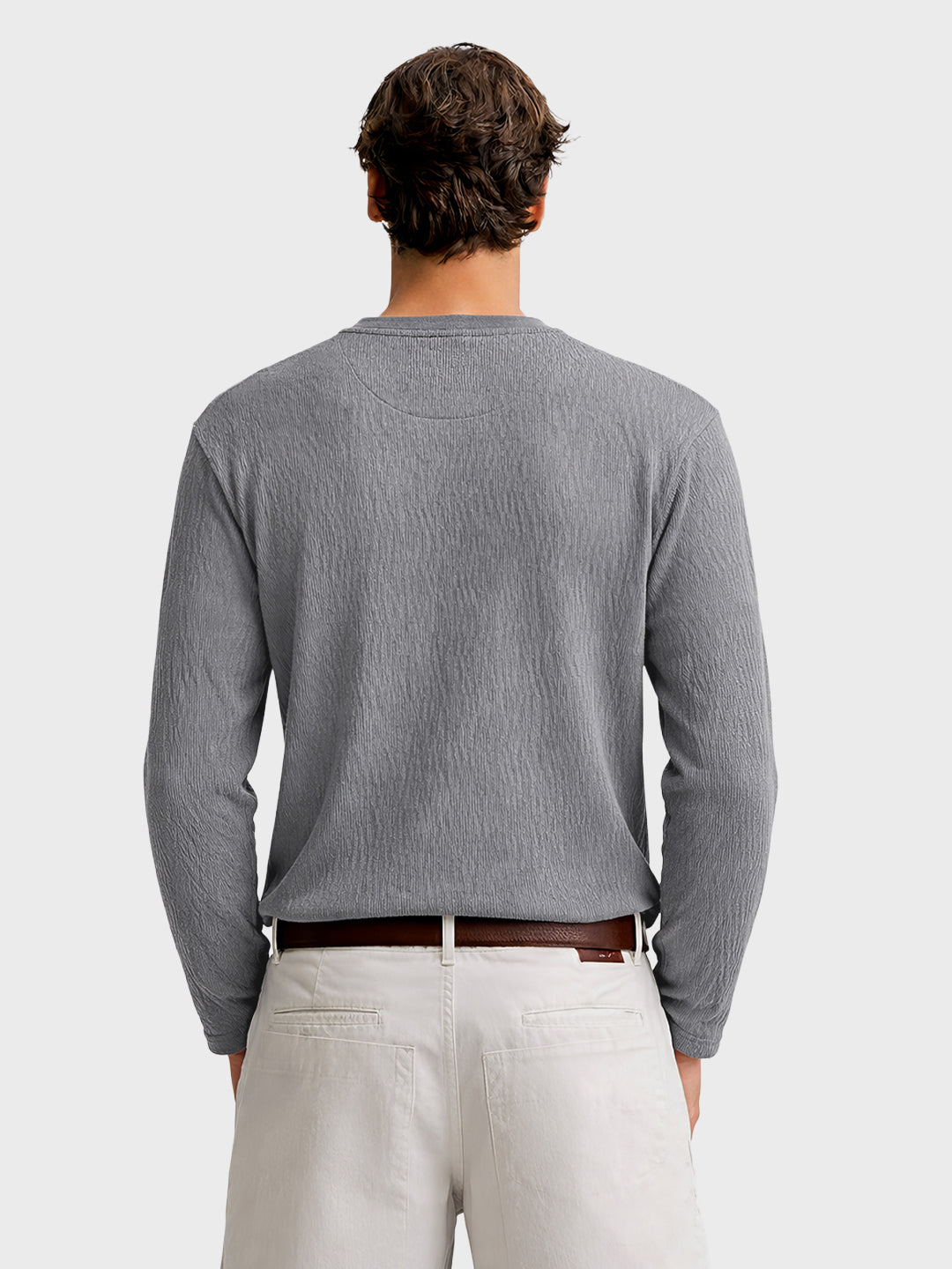 Men's Grey Relaxed Fit Textured Casual T-Shirts